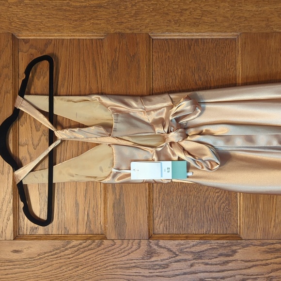 NWT Dave & Johnny 100% Silk Gold Sleeveless Open Back Floor Length Dress Size 2 - Picture 6 of 10